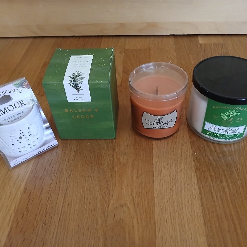 Candle scented: Balsam & Cedar, Warm Gingerbread, Luminescence Amour (Love) x 4